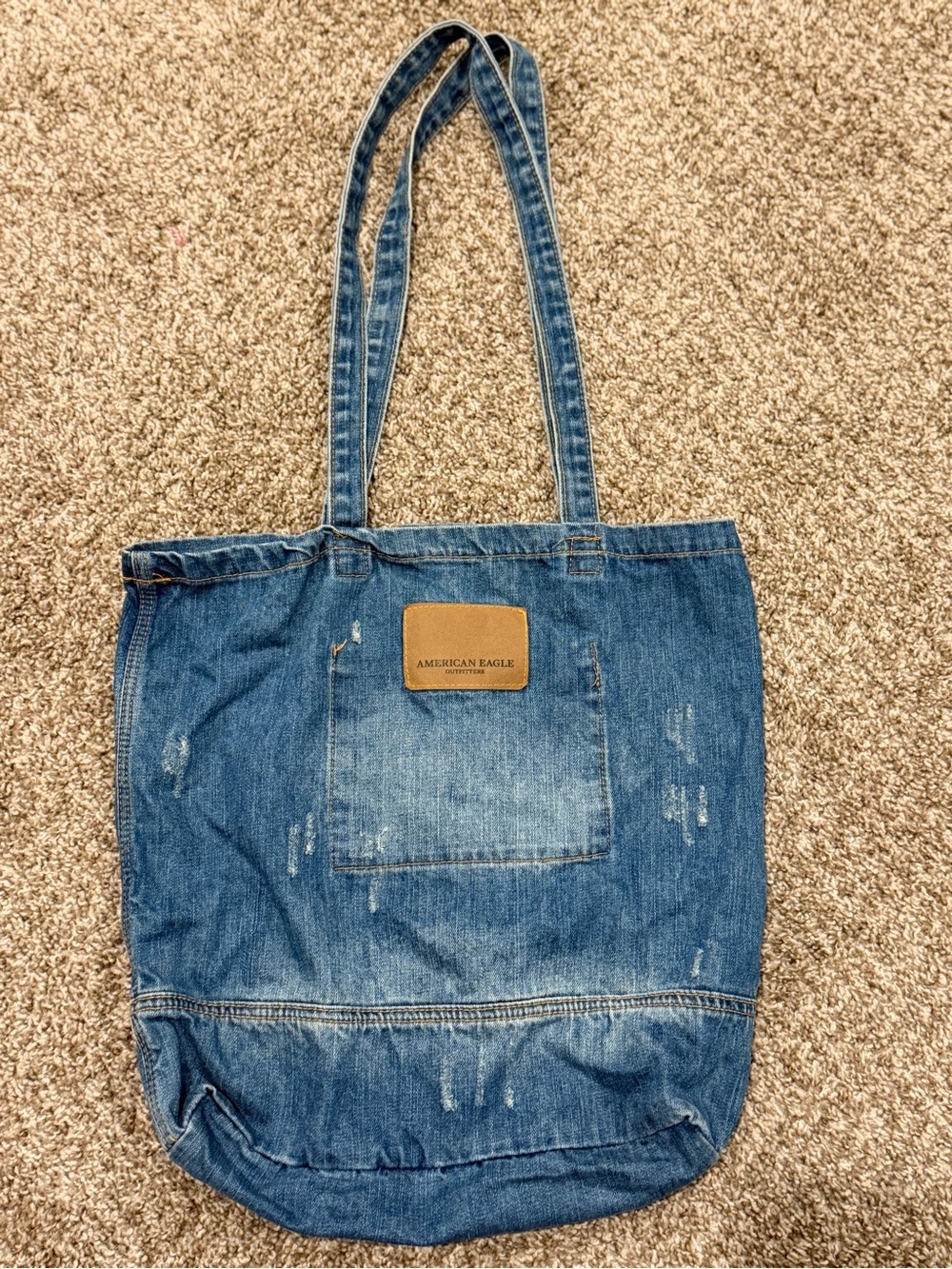 American Eagle Outfitters Distressed Blue Denim Messenger Tote